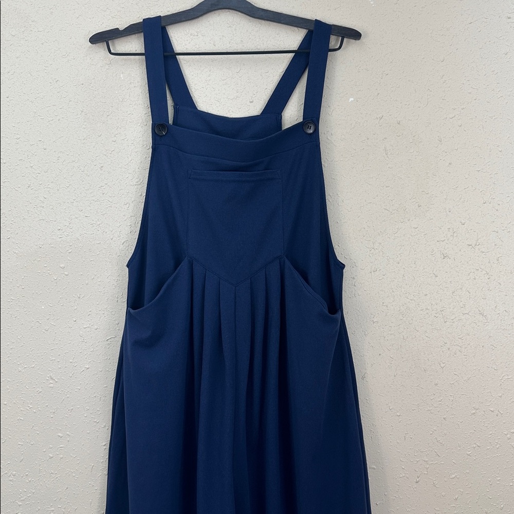 HALARA Waffle Knit Casual Overalls Jumpsuit Wide Leg Adjustable Strap NavyBlue L - Picture 3 of 9